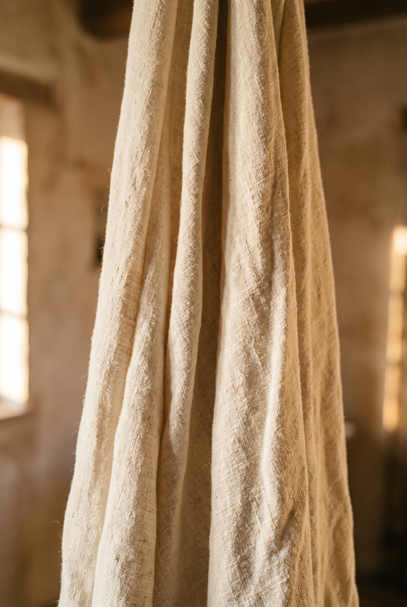 A soft drape of cream linen catching warm light